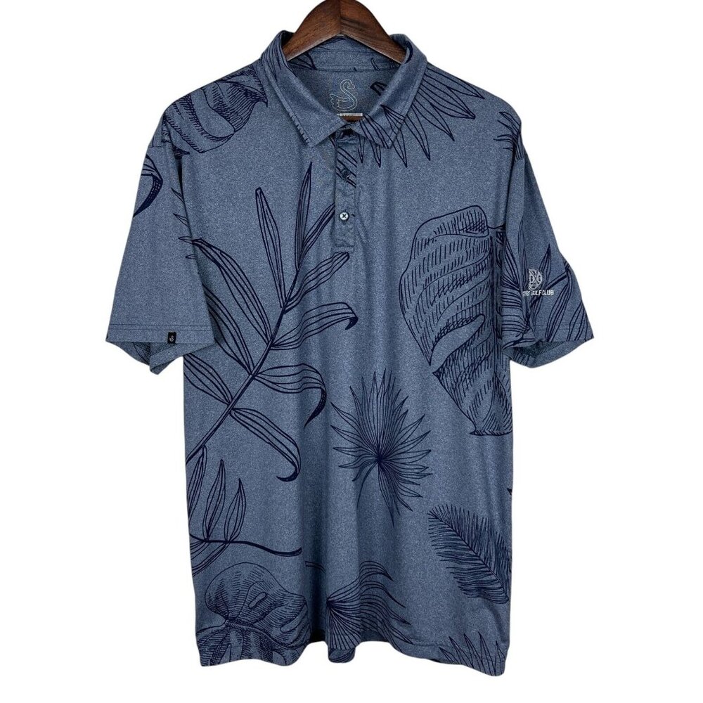 Swannies Polo Shirt Mens‎ XL Blue Floral Short Sleeve Stretch Performance Golf
